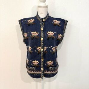Vintage Culwell & Son Cottagecore Floral Knit Button Sweater Vest Size Medium